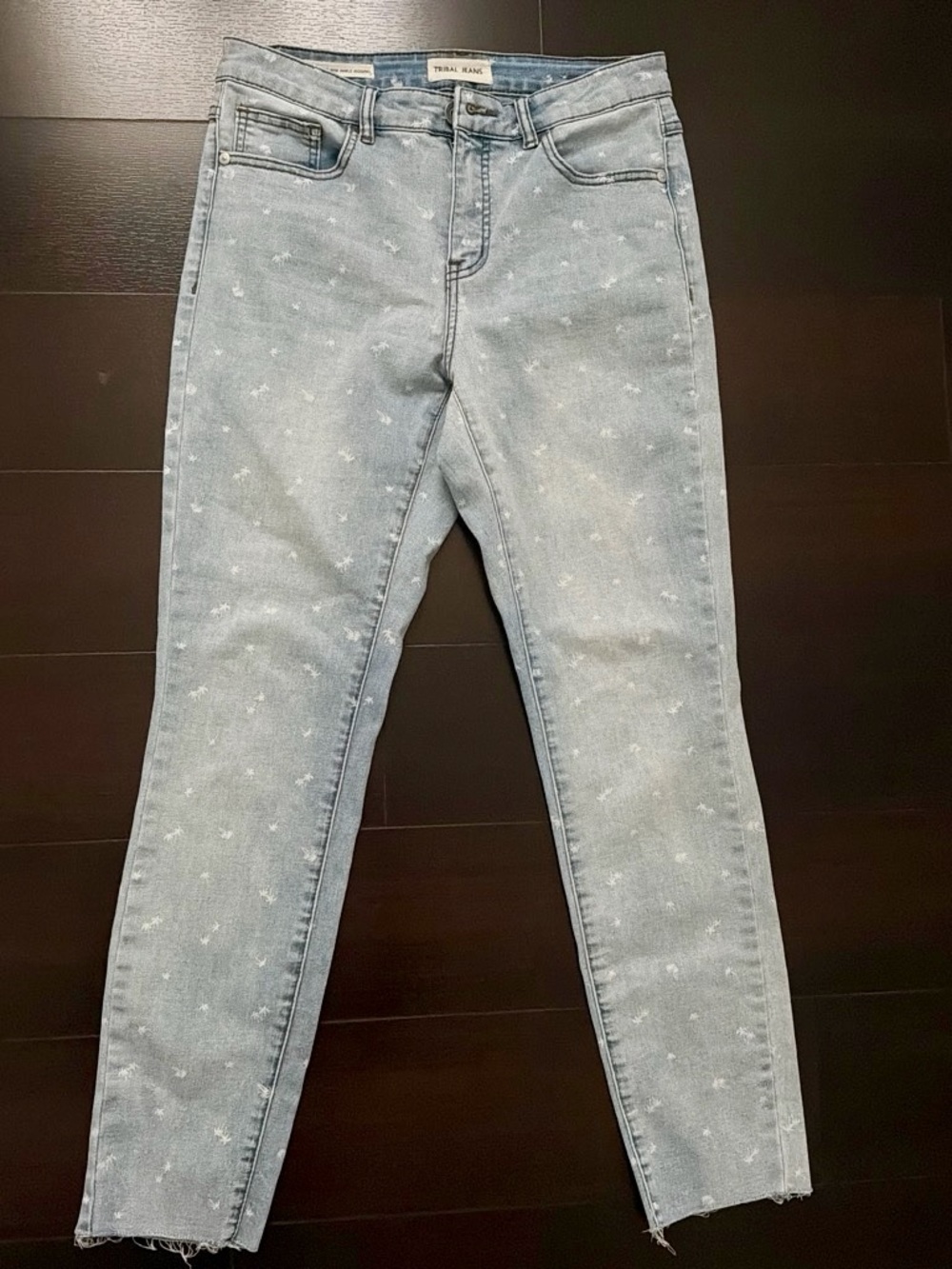 Tribal Light Blue Palm Tree - Print Women's Jeans